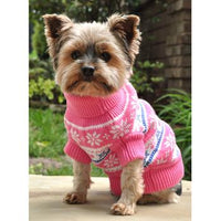 Combed Cotton Snowflake and Hearts Dog Sweater - Pink
