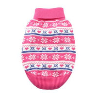 Combed Cotton Snowflake and Hearts Dog Sweater - Pink
