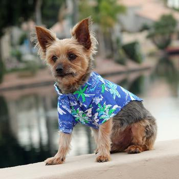 Hawaiian Camp Shirt - Ocean Blue and Palms