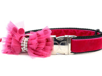 Bardot Pink Velvet Dog Collar with Silver Metal Buckle
