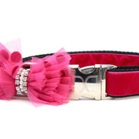 Bardot Pink Velvet Dog Collar with Silver Metal Buckle