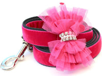 Bardot Pink Velvet Dog Collar with Silver Metal Buckle
