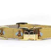 Honey Bee Dog Collar and Leash with Yellow Gold Metal Buckles