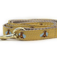 Honey Bee Dog Collar and Leash with Yellow Gold Metal Buckles