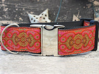 Kashmir Medina Spice Extra Wide Dog Collar with Silver Metal Buckle
