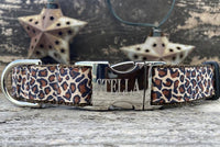 Leaping Leopard Dog Collar with Silver Metal Buckles
