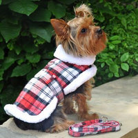 Sherpa-Lined Dog Harness Coat - Red & White Plaid
