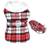 Sherpa-Lined Dog Harness Coat - Red & White Plaid
