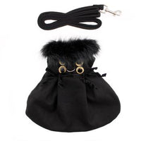 Wool Fur-Trimmed Dog Harness Coat - Black
