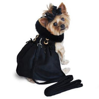 Wool Fur-Trimmed Dog Harness Coat - Black
