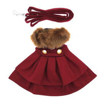 Wool Fur-Trimmed Dog Harness Coat - Burgundy
